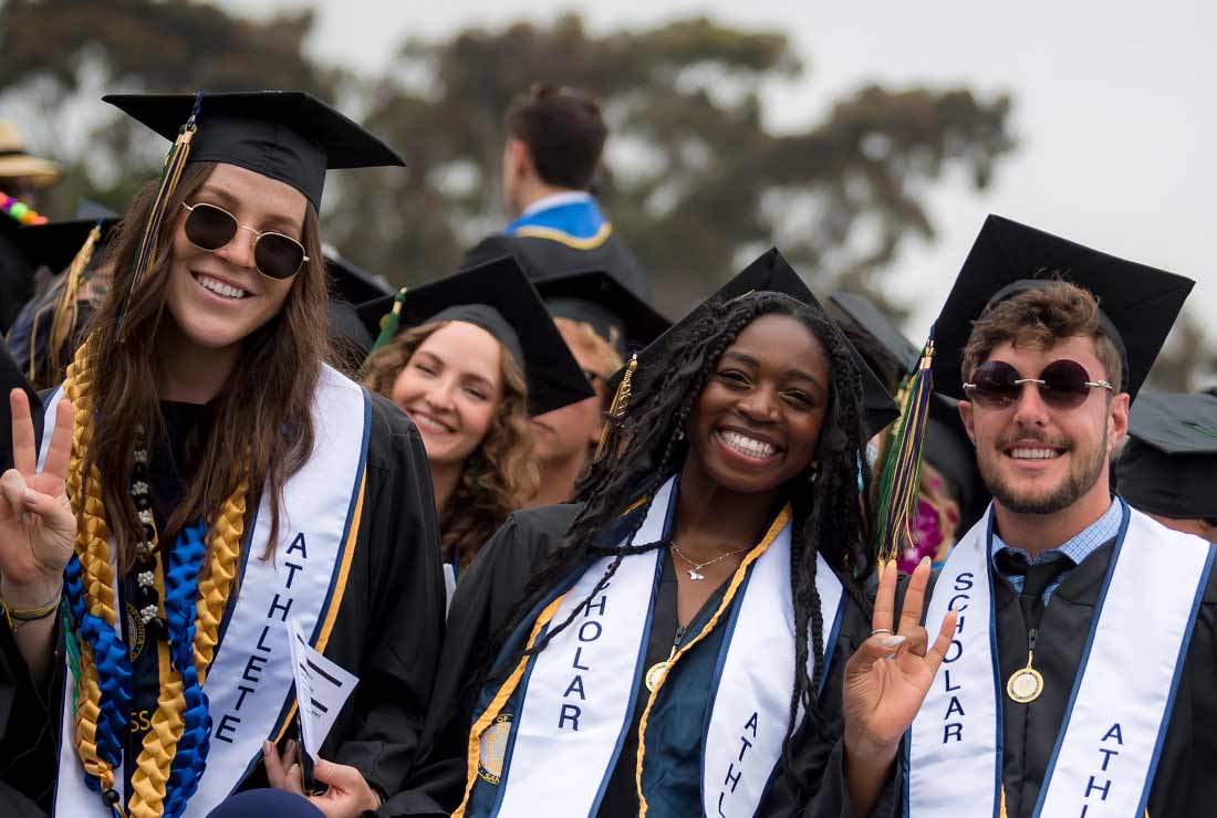 Graduating Seniors Celebrating with Cap and Gown